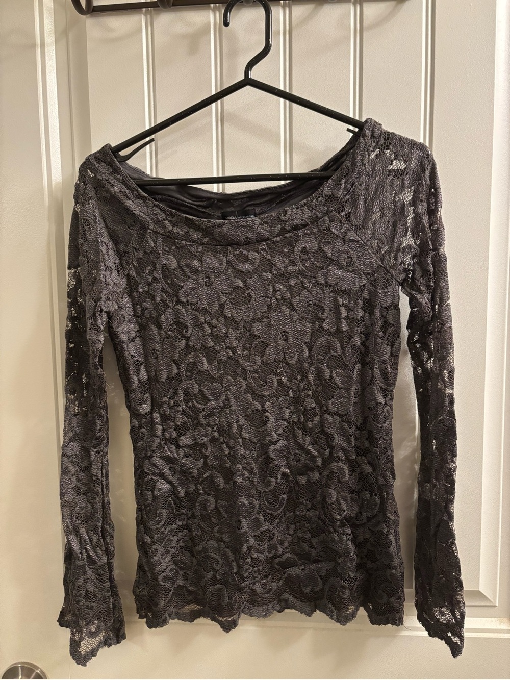 Charcoal Lace Long-Sleeve Top